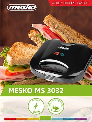 Toaster Sandwich Mesko mit 750W Leistung von Adler MS 3032, Mehrfarbig