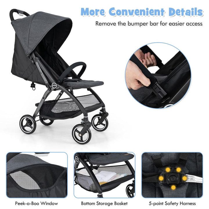 LIFEZEAL Faltbarer Kinderwagen mit neigbarer Rückenlehne, Kinderbuggy mit verstellbarem Sonnendach,