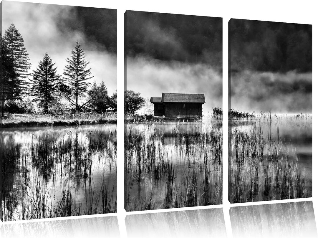 Pixxprint Idyllische Waldhäuschen als Leinwandbild/Grösse: 3 Teilig (120x80) cm/Wandbild/Kunstdruck/