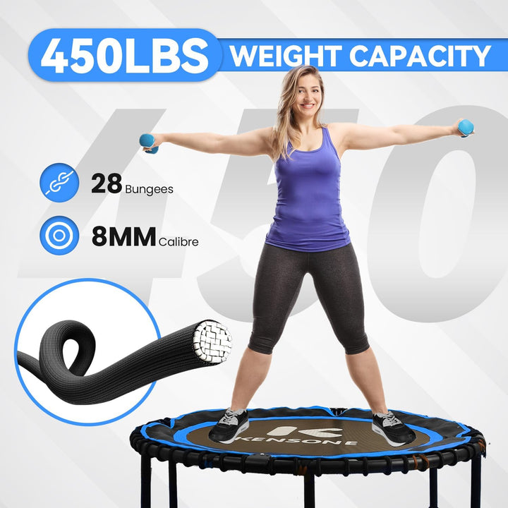 40/48 Zoll Faltbares Rebounder Trampolin für Erwachsene mit Bungee, 450/250 kg leises Indoor-Mini-Tr