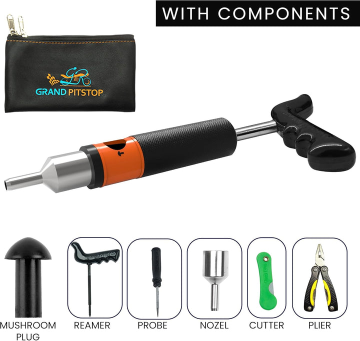 GRAND PITSTOP Reifenreparaturset mit multifunktionaler Klappzange, kompatibel für Auto, Motorrad, LK