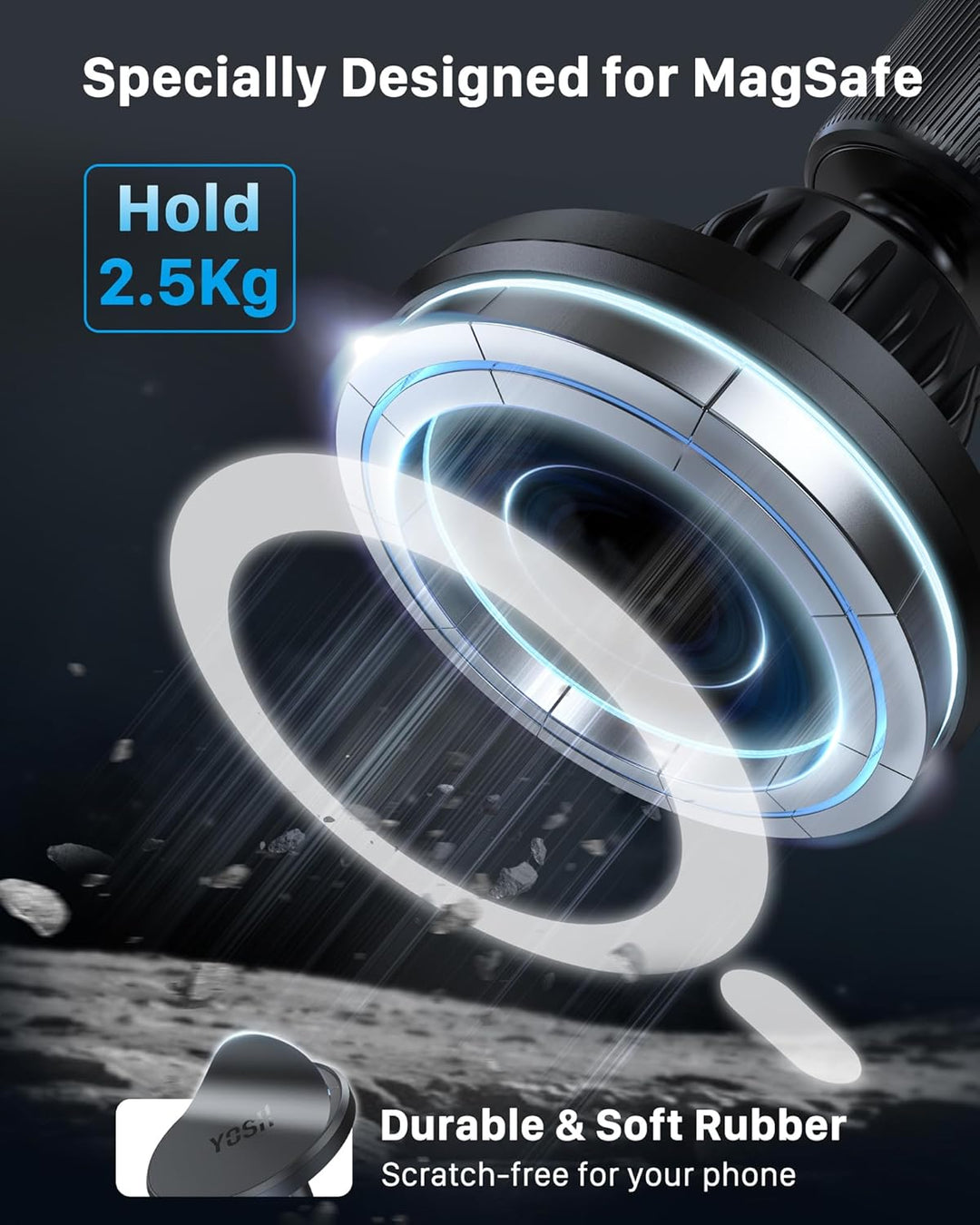 YOSH für MagSafe Autohalterung, 2 in 1 Handyhalterung Auto [Metall-Doppelhaken & 3M-Basis] für Dashb