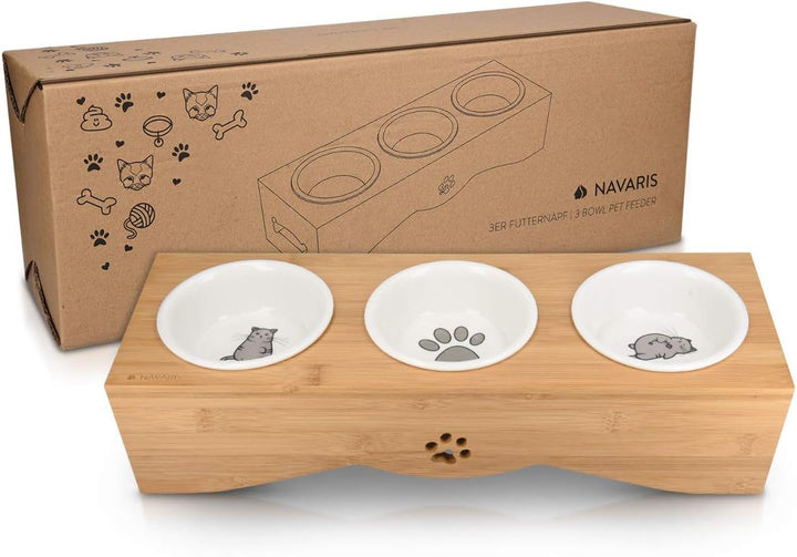 Navaris Futterstation für Katzen und Hunde - Futternapf Set aus Keramik - erhöhter 3er Napf Ständer