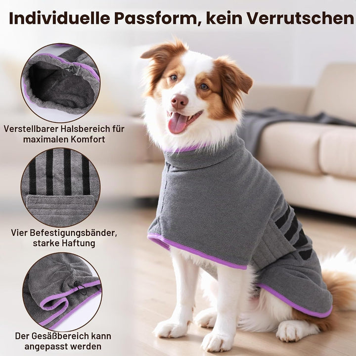 Bademantel für Hunde, Microtuch aus Mikrofaser für Mittelgrosse und grössere Tiere - Grau, Schnelles