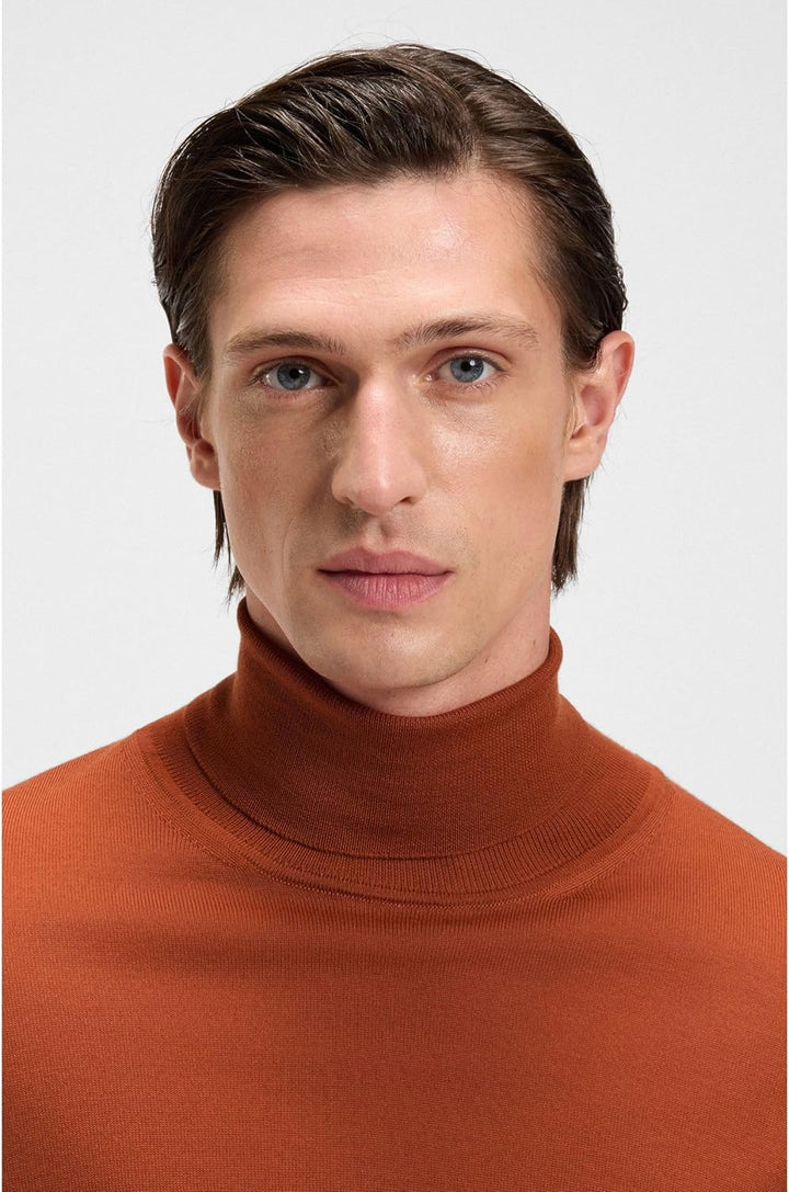 BOSS Herren Musso-P Slim-Fit Rollkragenpullover aus extrafeiner Merinowolle S Dunkel Orange809, S Du