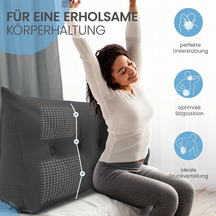 ELONEO Rückenkissen 160 cm breit, Keilkissen für Bett und Sofa geeignet, dreieckiges Lesekissen, Kis