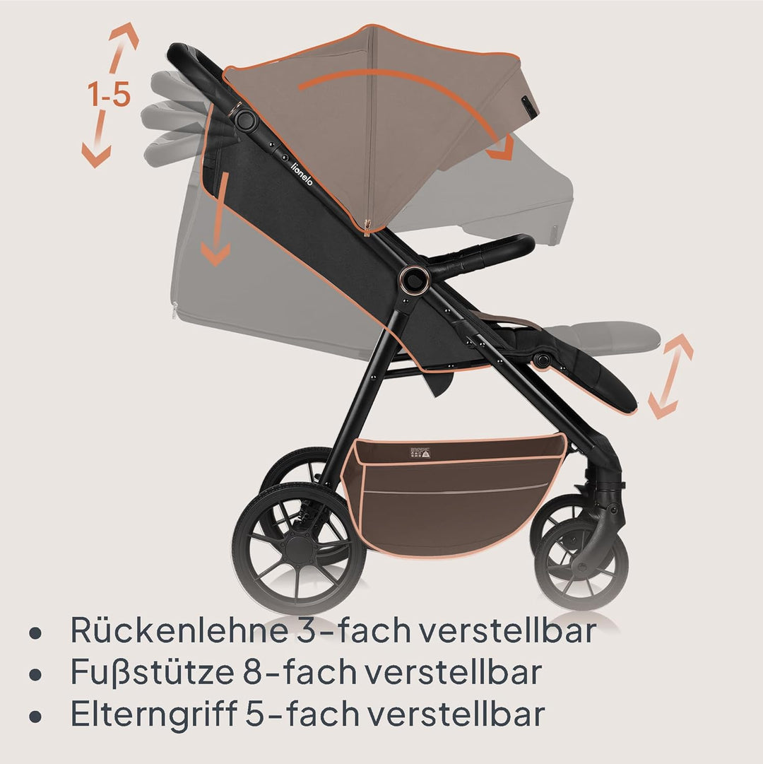LIONELO MIRA Buggy bis zu 22 kg von 6 Monaten bis 4 Jahren Schwenkbare 360° Räder Volle Stossdämpfun