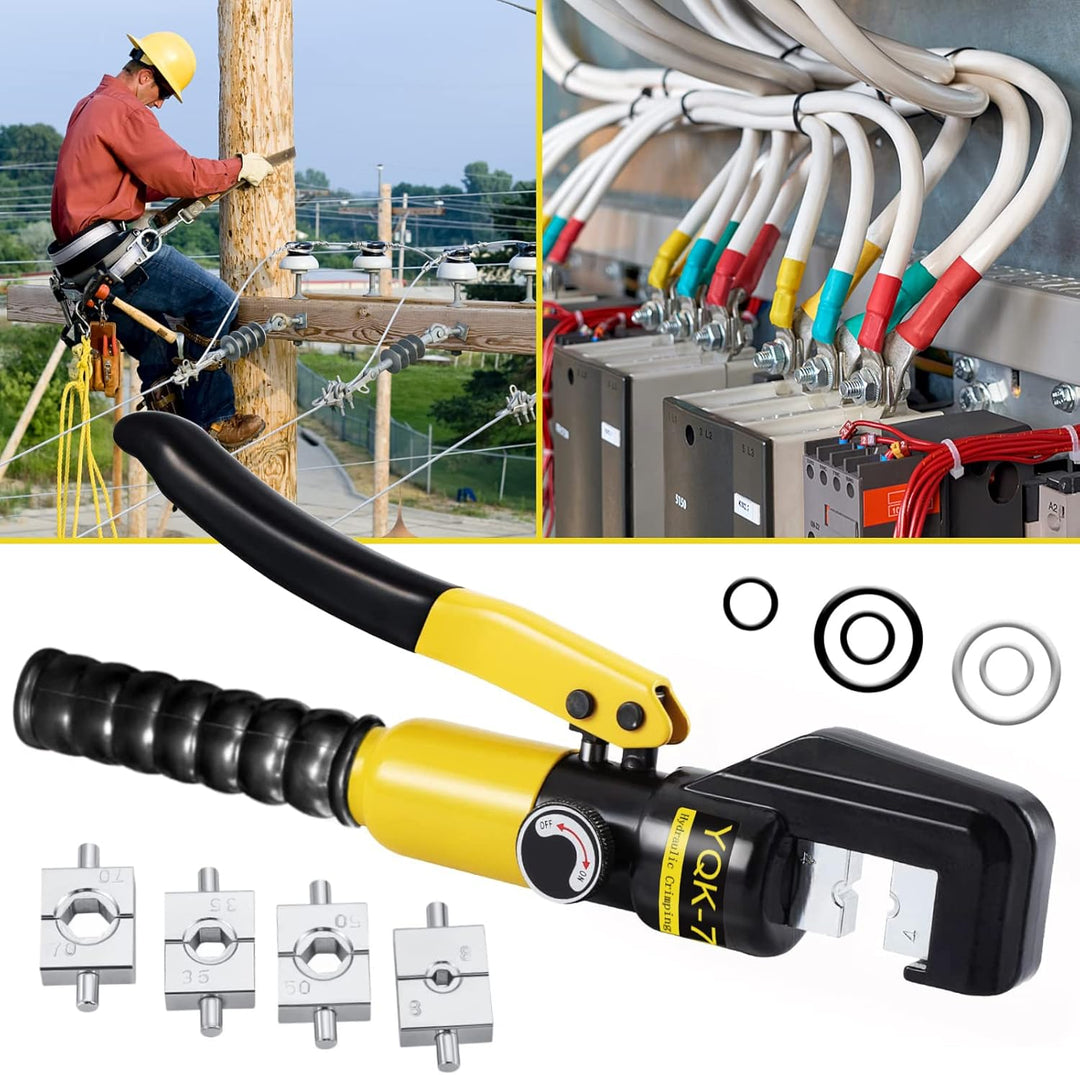 Solsop Hydraulische Crimpzange 4-70 mm², Kabelschuh Presszange 80 kN mit 9 Crimpeinsätzen, Crimpwerk