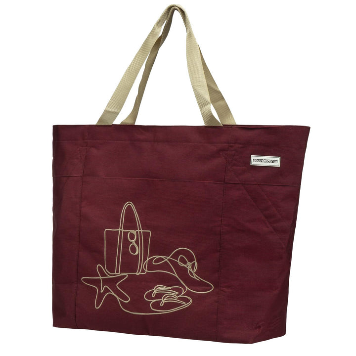 anndora XXL Strandtasche RUBY RED - Strandtasche 40 Liter Schultertasche Einkaufstasche weinrot best