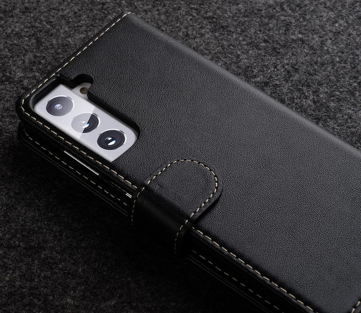 STILGUT Talis kompatibel mit Samsung Galaxy S21 5G Hülle mit Kartenfach aus Leder, Flip Cover, Walle