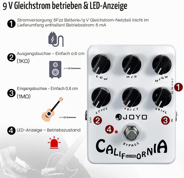 JOYO Overdrive Distortion Pedal Amp Simulator Rock-Töne von OD bis Dist für E-Gitarren-Effekt – Bypa