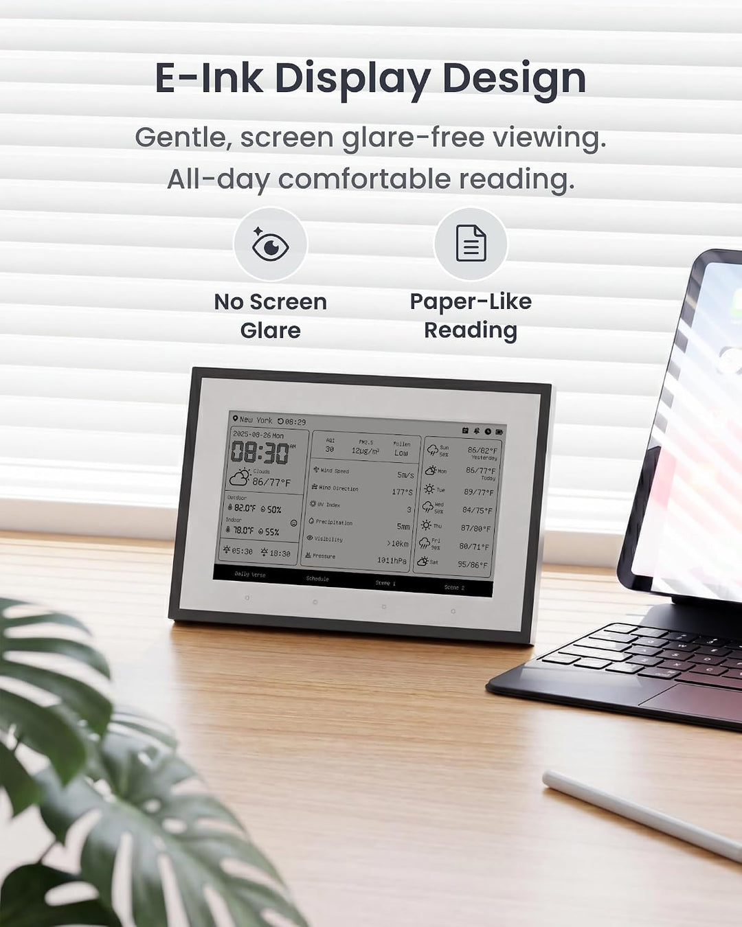SwitchBot Smartes E-Ink-Home-Dashboard, 7,5" kabelloser Monitor für Innen-/Aussentemperatur und Luft
