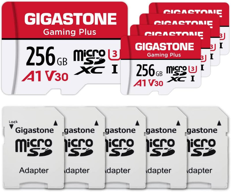 Gigastone Gaming Plus Micro SD Karte 256GB 5er-Pack und SD Adapter, Kompatibel mit Switch, SD Karte