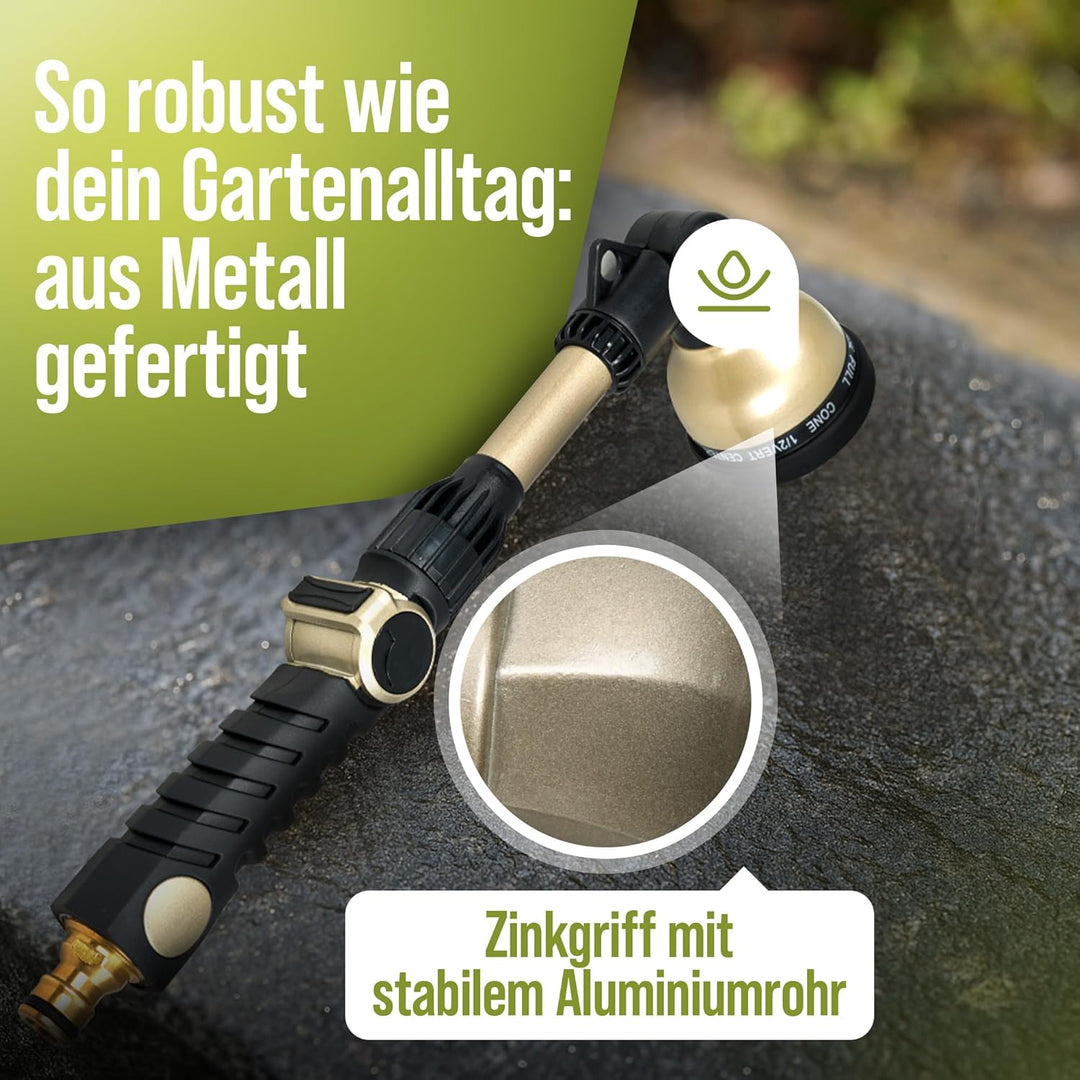 rainfactory Giessstab für Garten [10 Sprühmodi] Wasser-Brausestab, langer Aluminium Comfort-Stab | G