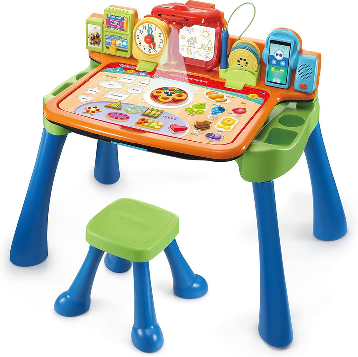 VTech 5-in-1 Magischer Schreibtisch – Interaktiver Kinderschreibtisch inkl. Hocker – Mit Kreidetafel