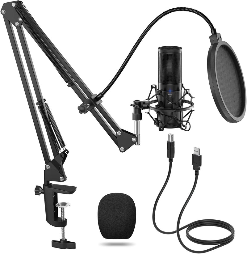 TONOR USB Gaming Mikrofon PC, Podcast Kondensator Microphone Kit Nierencharakteristik mit Arm Popsch