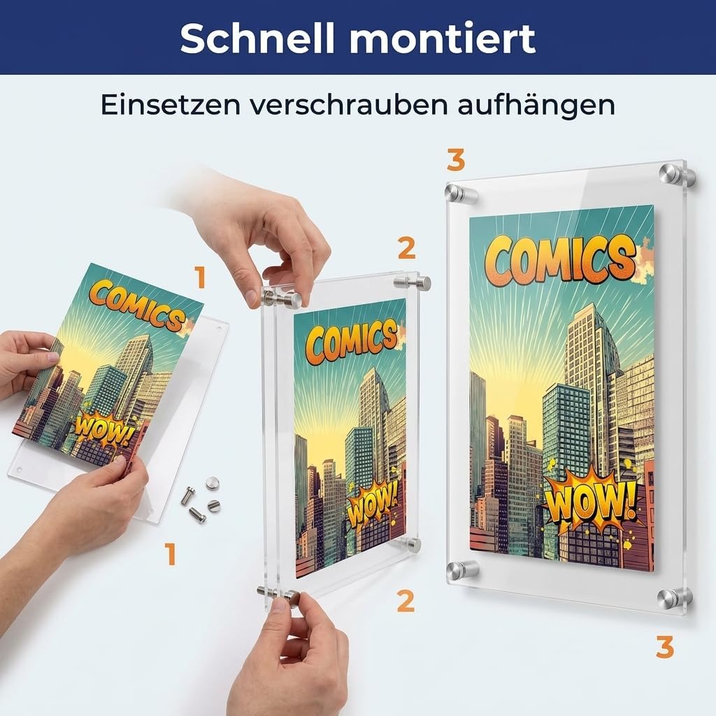 SAFE Acryl-Rahmen für Comics UV-stabilisierter Wandrahmen aus Acrylglas für Comics bis 4 mm Dicke In