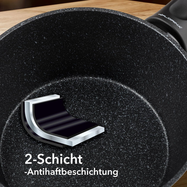 FLORINA Aluminium Stieltopf (1,7 l) 18 cm I Kasserolle MAGNUM I Antihaftbeschichtet I Topf mit Softt
