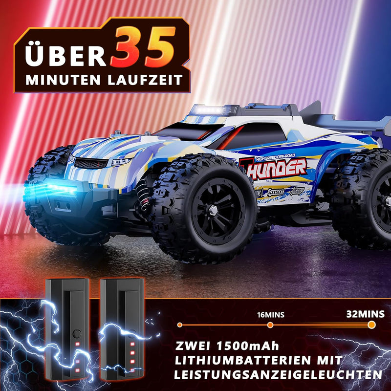 EVARY Ferngesteuertes Auto 1:16 Bürstenloser Motor 60+ km/h, 4WD RC Monstertruck mit Farbiges Licht,