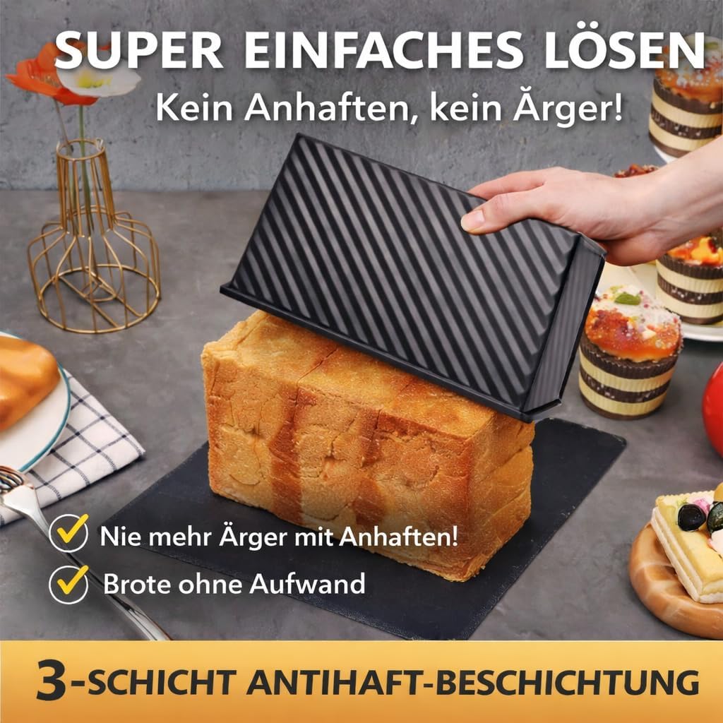 Generisch Brotbackform mit Deckel, Antihaftbeschichtet, Kohlenstoffstahl Toastbrotform, Kastenform m