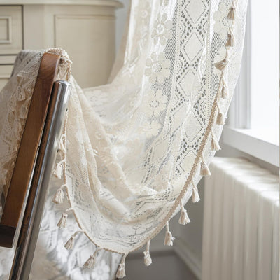 Freyamy 2er Set Gardinen Transparent Blumen Stickerei,Transluzente Vorhang Beige mit Stangendurchzug