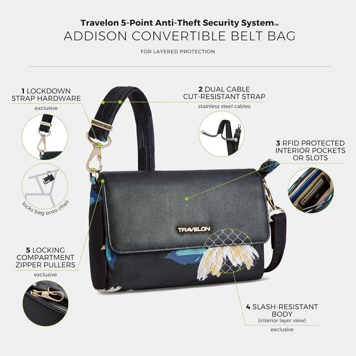 Travelon Addison Gürteltasche, Diebstahlschutz, umwandelbar, mit Blumenmuster, Einheitsgrösse Multic