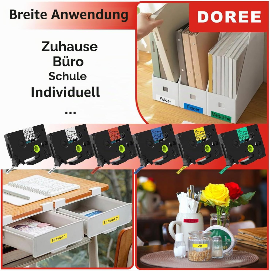 DOREE 6Pack Tze131,Tze231,TZe431,Tz531,Tz631,Tz731 UV-beständig bänder 12mm