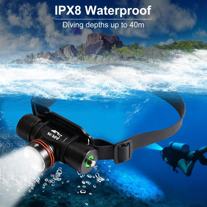 APLOS H800 Wiederaufladbare Taucher Stirnlampe - 3500 Lumen Unterwasser IPX8 Wasserdichte Tauchen St