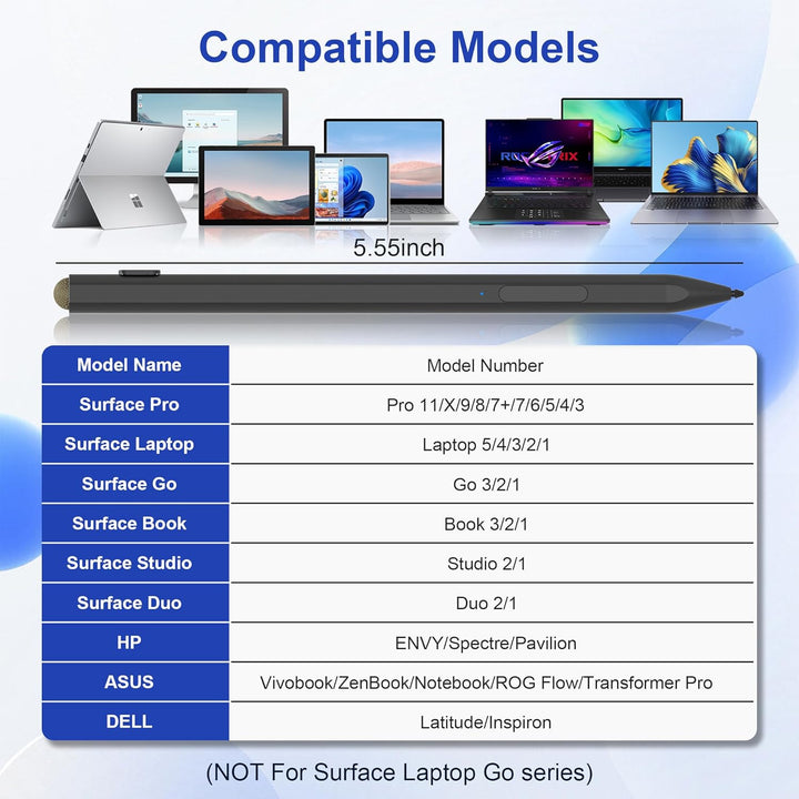 Surface Pen Stylus Stift für Microsoft Surface Pro 11/9/8/7/6/5/4/3, Surface Go 4/3/2 Surface Laptop