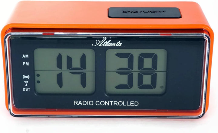 Atlanta Digitalwecker LCD Funkwecker Snooze Licht Retro Design Orange Lautlos Ohne Ticken - 1881-12,