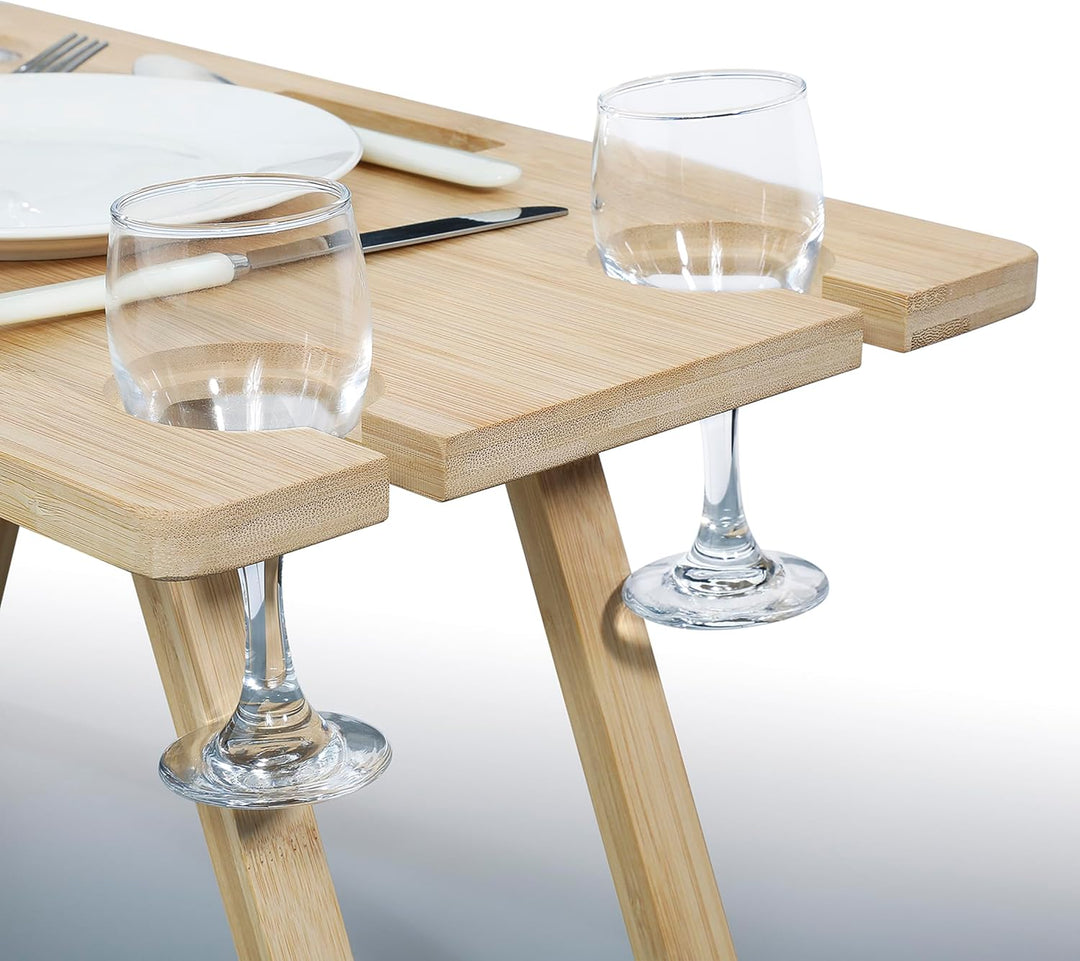 cilio Picknick-Korb Ponza, Für 4 Personen, Geflochtener Korb aus Weide, Deckel aus Bambus als Tisch