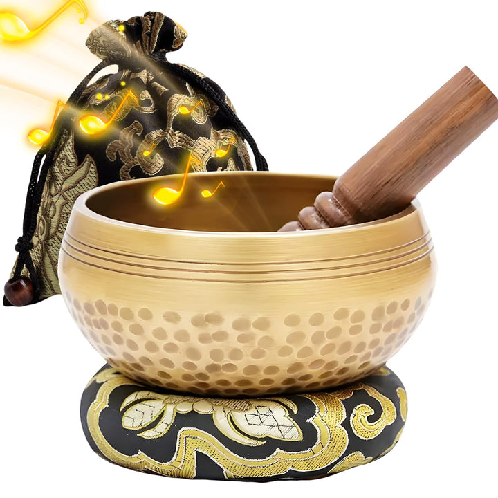 Tibetische Klangschalen Set, Handgehämmert in Nepal für Meditation, Singing Bowl mit Holz Klöppel Kl