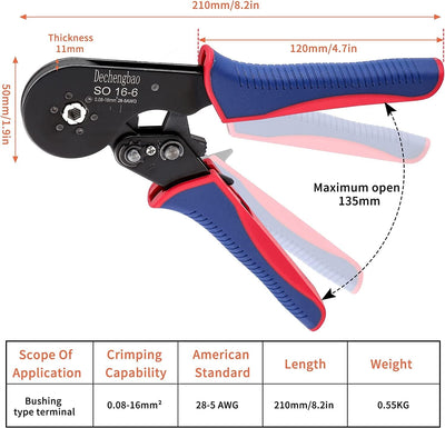 Aderendhülsen-Crimpwerkzeug-Set, selbsteinstellende Sechskant-Draht-Crimpzange für 0,08–16 mm² mit 1