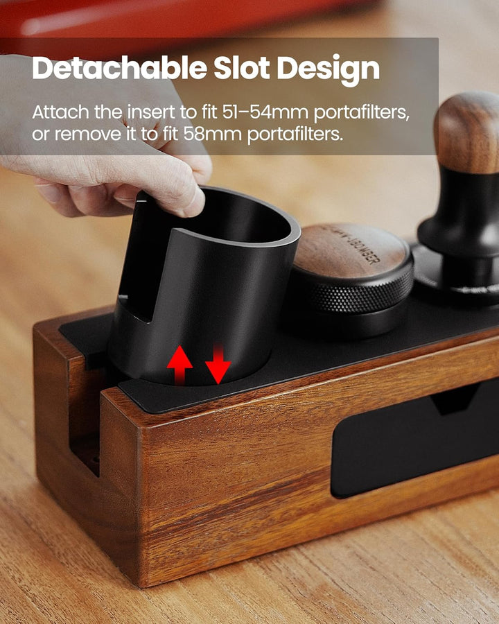 MHW-3BOMBER Espresso-Tampingstation, 4-in-1 Walnuss-Espresso-Organizer-Box mit magnetischer Schublad