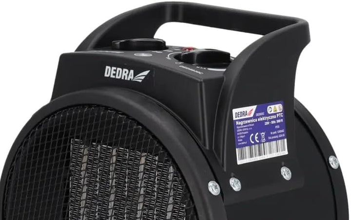 DEDRA Elektrische PTC-Heizung 2,0 kW, rund, schwarz Heizfläche 20 m², keramisches Heizelement, für g