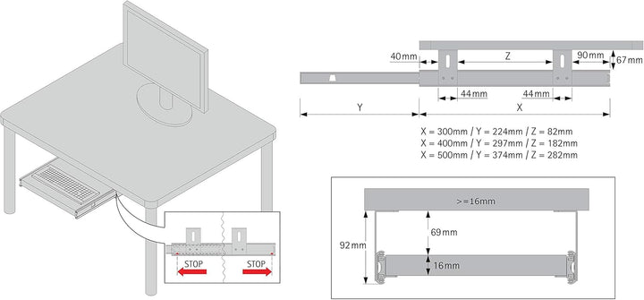 FIX&EASY Tastaturauszug mit Tastaturablage 390X300mm ahorn Dekor, Auszugschienen verzinkt 300mm mit