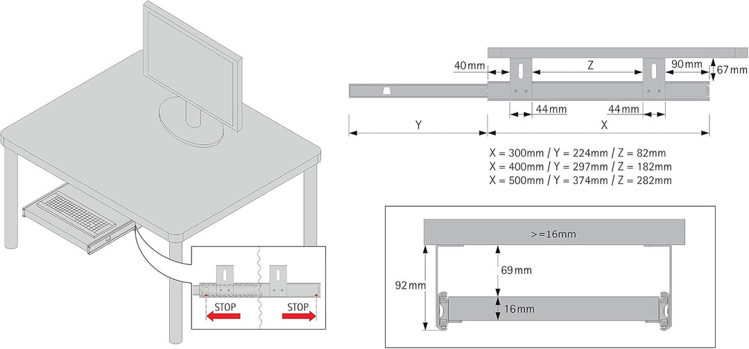 FIX&amp;EASY Tastaturauszug mit Tastaturablage 600X300mm ahorn Dekor, Auszugschienen verzinkt 300mm mit