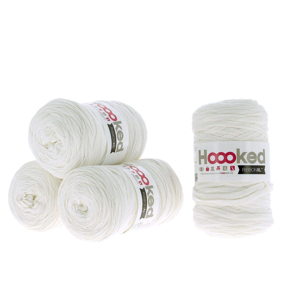 Hoooked Ribbon XL Bändchengarn Sparset aus 4 Rollen Wahl (Pearl White), Pearl White