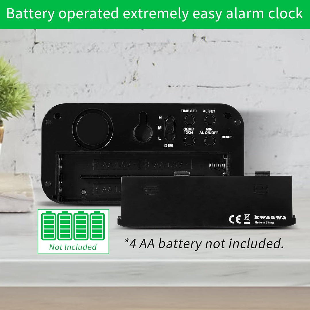 KWANWA Digitaler Wecker, LED Uhr Batteriebetrieben Tischuhr mit 3 Einstellbarer Helligkeit/Snooze/Oh