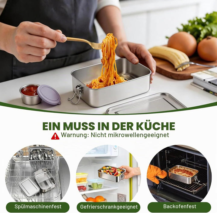 1200ml Brotdose Edelstahl mit Fächern, Brotzeitdose mit Trennwänd | Hochwertige 304 Edelstahl Brotdo