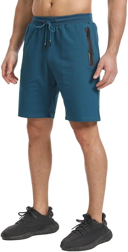 JustSun Sport Shorts Kurze Hosen Herren Baumwolle Mit ReissverschlussTaschen S Pfauenblau, S Pfauenb