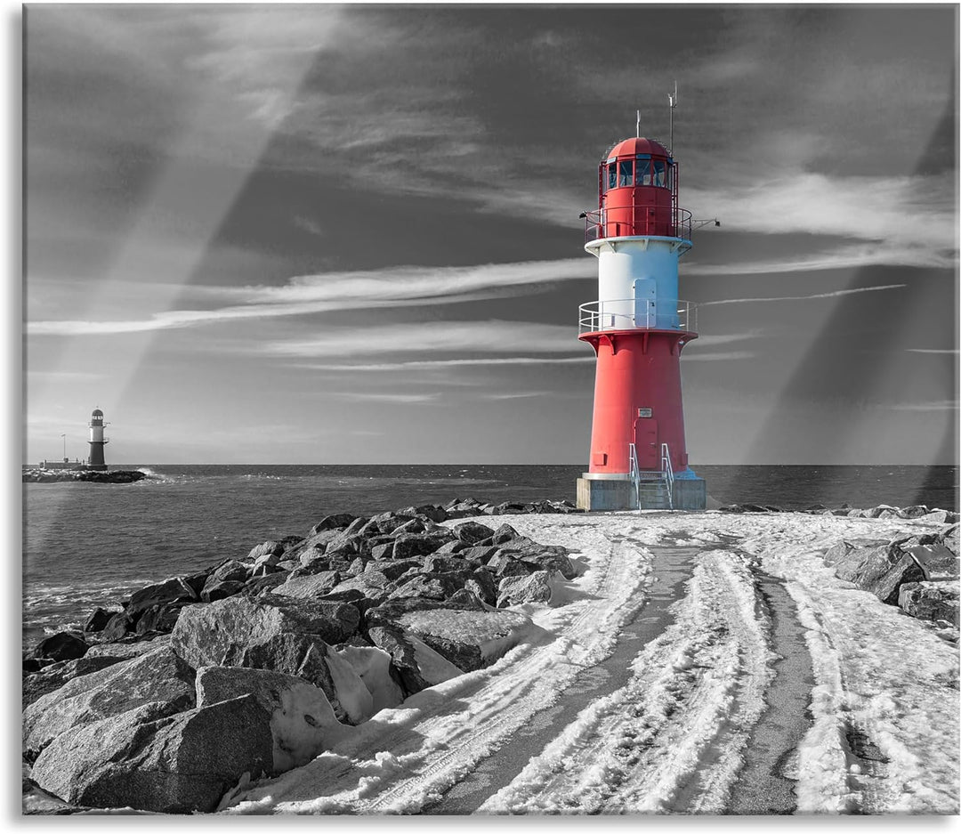 Molentürme in Warnemünde im Winter B&W Detail Herdabdeckplatte & Spritzschutz aus Echtglas | Für Her