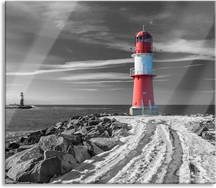 Molentürme in Warnemünde im Winter B&W Detail Herdabdeckplatte & Spritzschutz aus Echtglas | Für Her