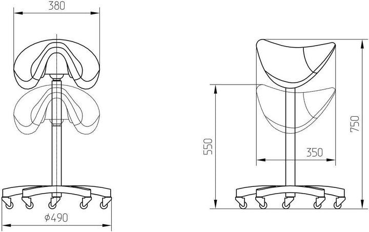 VAKON SALON - Ergonomischer Sattelhocker auf Rollen, höhenverstellbar von 55-75 cm - Drehhocker, Rol