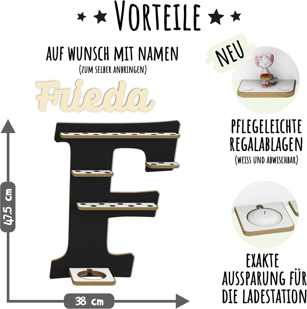 Regal Buchstabe für Toniebox, Wandregal für Tonie Figuren, personalisiert mit Name, Aufbewahrung für