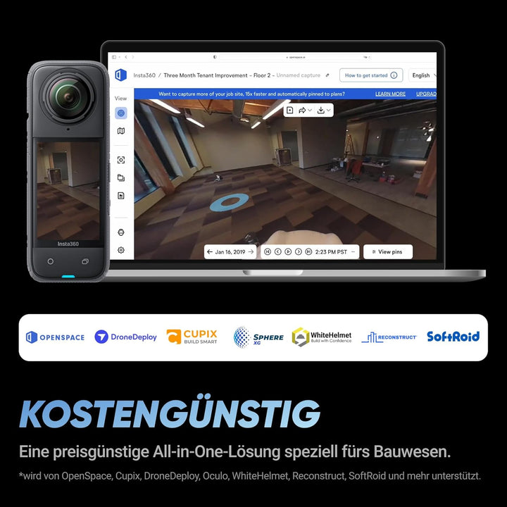 Insta360 X4 Baustellen-Bundle Selfie-Stick - 360°-Baustellen-Kamera, 8K 30 fps 360°-HDR-Videos, 72 M