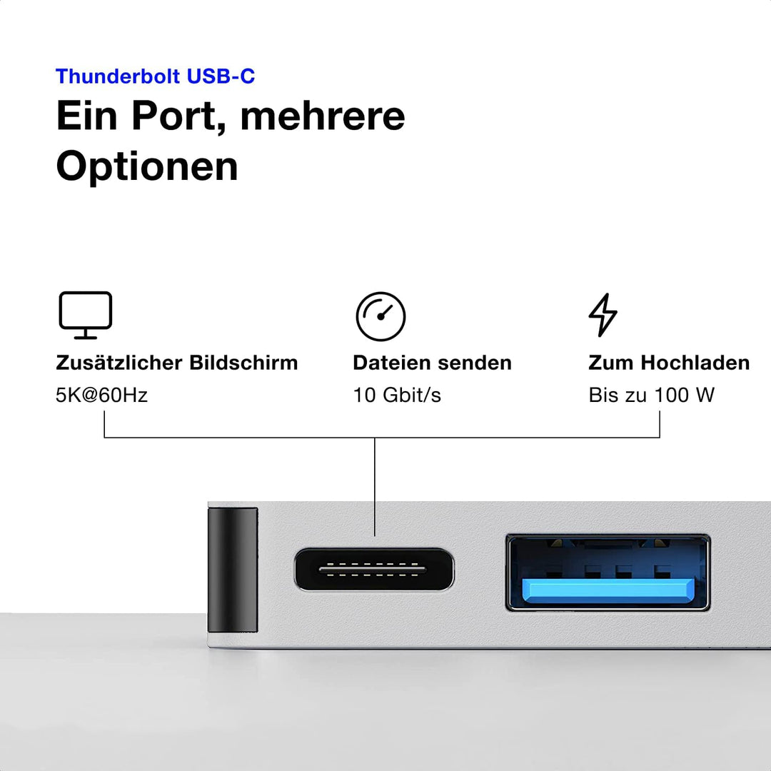 USB C Hub Silber – HDMI, Thunderbolt, USB 3.0 & SD-Kartenleser Adapter für MacBook Air/Pro M2/M3/M4/