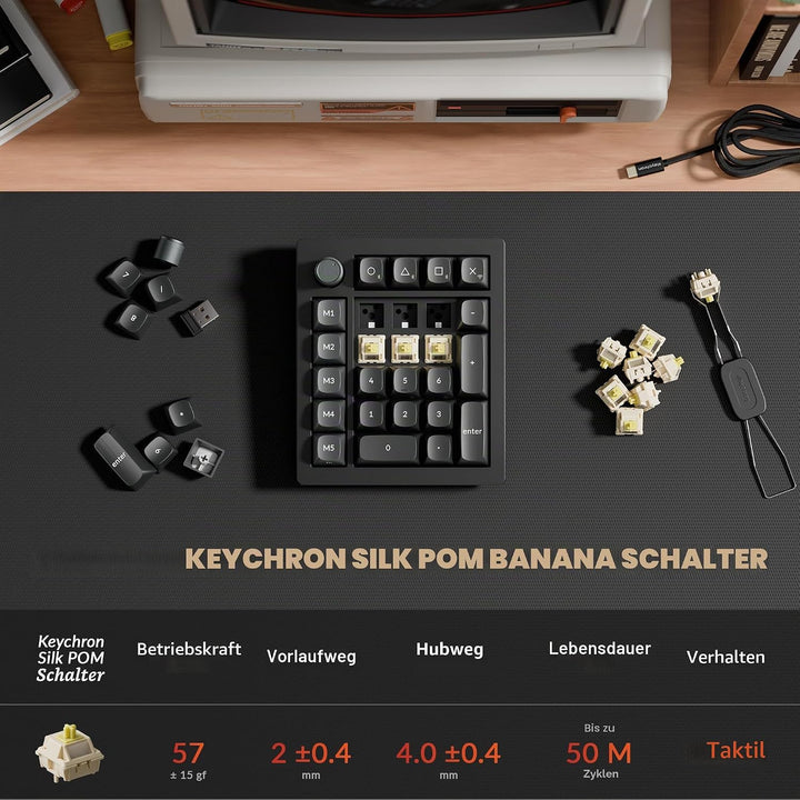 Keychron V0 Ultra Kabelloser ZMK Custom Numpad, 8000Hz Polling-Rate, 2,4 GHz &amp; Bluetooth 5.3, 360 St