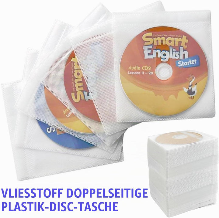 CD/DVD/BluRay Hüllen, 200 Stück CD-DVD-Schutzhüllen, Doppelseitige Standard-Kunststoffhülle für CD,