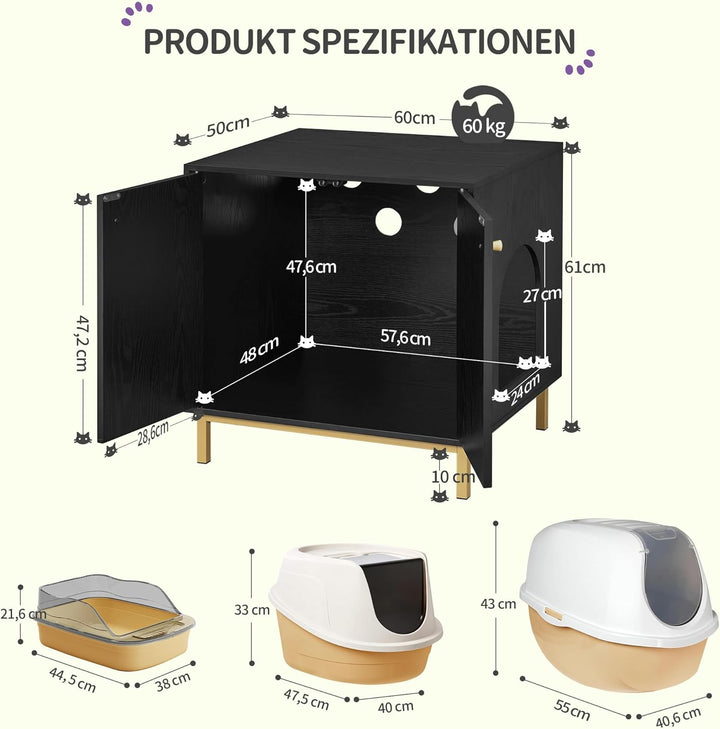 Hzuaneri Katzenschrank, Katzentoilette, Katzenklo Schrank, Katzenhaus mit Tür, Hölzerner Beistelltis